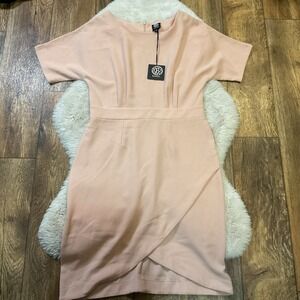 Bobeau Dress Women's M Peach Scoop Neck Short Sleeve‎ Career Knee Length
